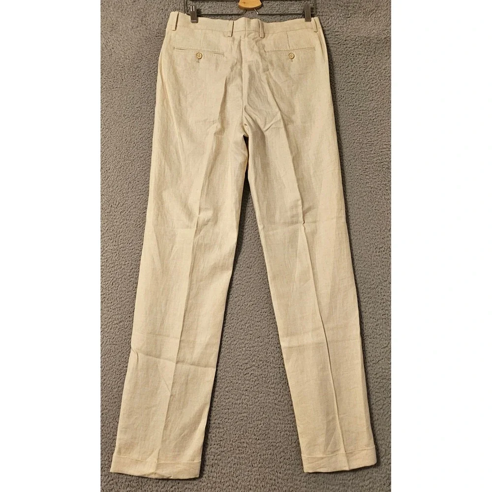 Murano Slim Fit Baird McNutt Linen Cotton Dress Pants Mens 32x34 Cream Trousers
